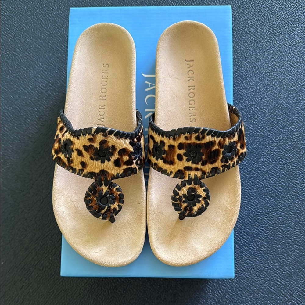 Jack Rogers Leopard Print Haircalf Comfort Sandals